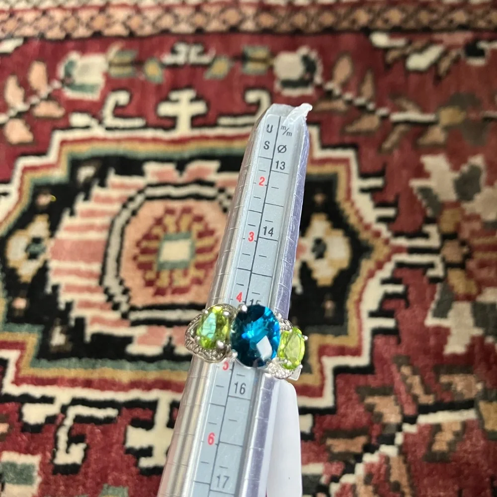 New! Geniune Tanzanite & Peridot SS Ring  w/ Diamond chip accent. - Picture 8 of 8